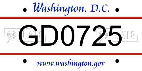 GD0725 District Of Columbia License Plate