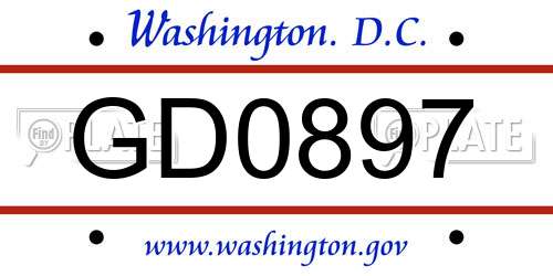 GD0897 District Of Columbia License Plate