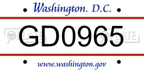 GD0965 District Of Columbia License Plate