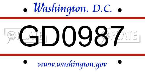 GD0987 District Of Columbia License Plate