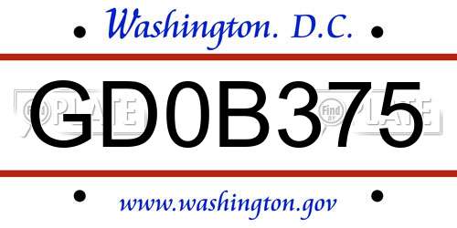 GD0B375 District Of Columbia License Plate