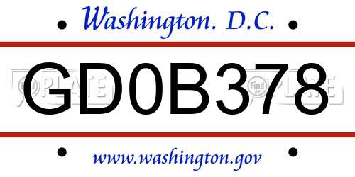 GD0B378 District Of Columbia License Plate