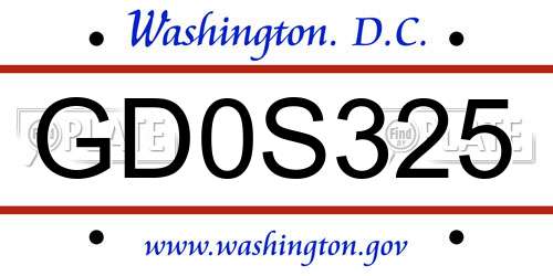 GD0S325 District Of Columbia License Plate