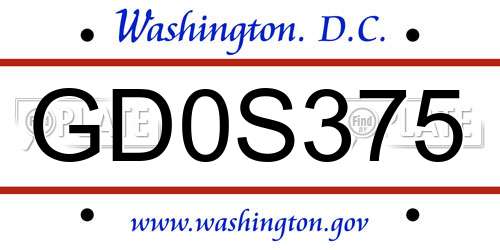GD0S375 District Of Columbia License Plate