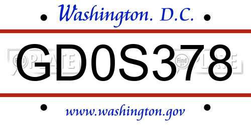 GD0S378 District Of Columbia License Plate