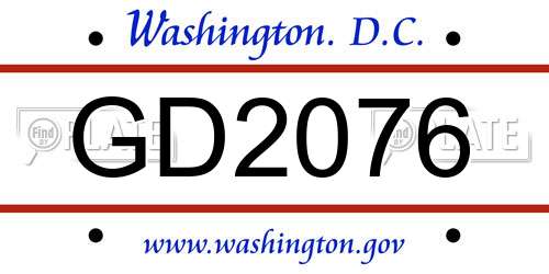 GD2076 District Of Columbia License Plate