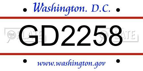 GD2258 District Of Columbia License Plate