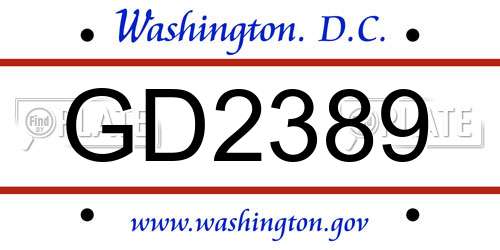 GD2389 District Of Columbia License Plate