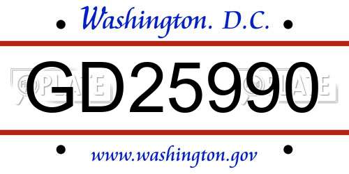 GD25990 District Of Columbia License Plate
