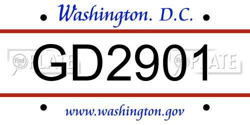GD2901 District Of Columbia License Plate