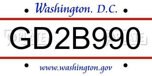 GD2B990 District Of Columbia License Plate