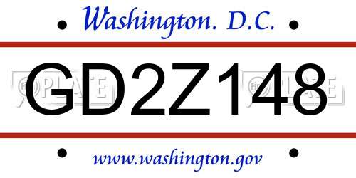 GD2Z148 District Of Columbia License Plate