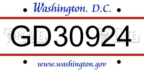 GD30924 District Of Columbia License Plate