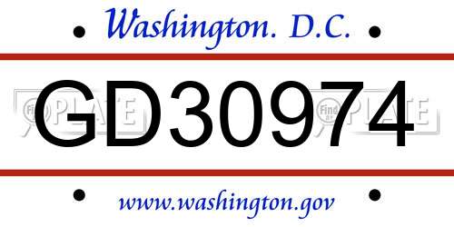 GD30974 District Of Columbia License Plate