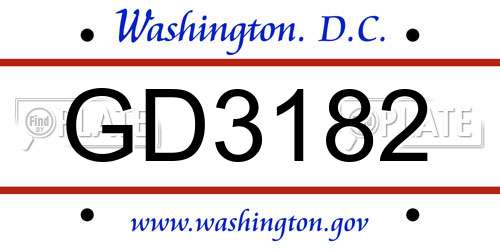 GD3182 District Of Columbia License Plate