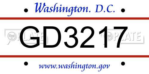 GD3217 District Of Columbia License Plate