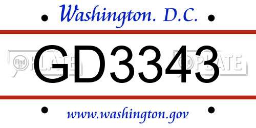 GD3343 District Of Columbia License Plate