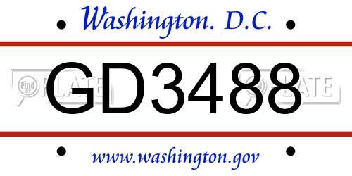 GD3488 District Of Columbia License Plate