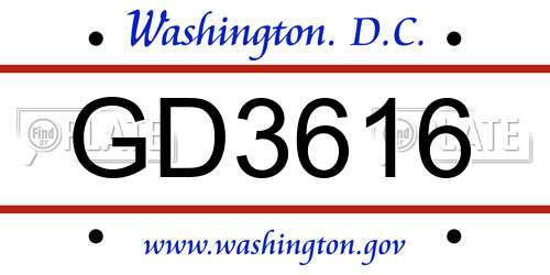 GD3616 District Of Columbia License Plate