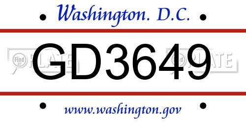 GD3649 District Of Columbia License Plate