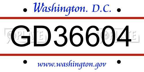 GD36604 District Of Columbia License Plate