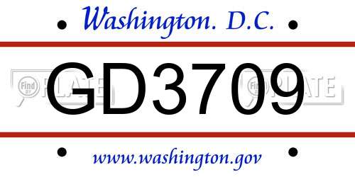 GD3709 District Of Columbia License Plate