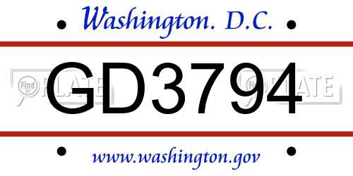GD3794 District Of Columbia License Plate