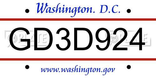 GD3D924 District Of Columbia License Plate