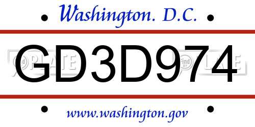 GD3D974 District Of Columbia License Plate