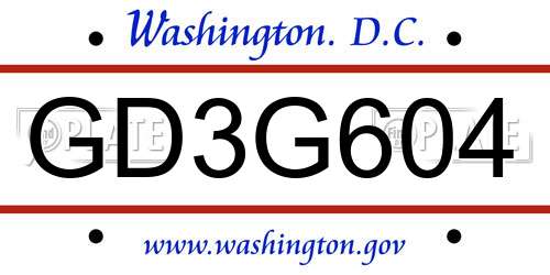 GD3G604 District Of Columbia License Plate