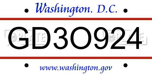 GD3O924 District Of Columbia License Plate