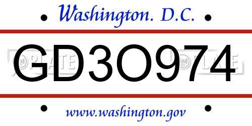 GD3O974 District Of Columbia License Plate
