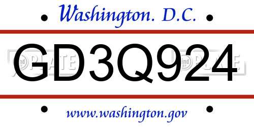 GD3Q924 District Of Columbia License Plate