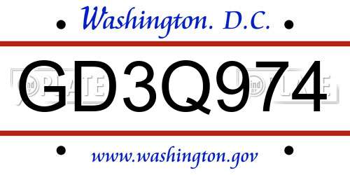 GD3Q974 District Of Columbia License Plate