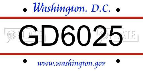 GD6025 District Of Columbia License Plate