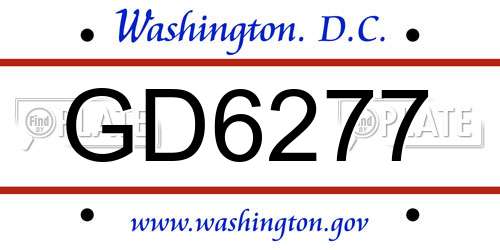 GD6277 District Of Columbia License Plate