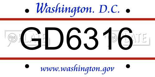 GD6316 District Of Columbia License Plate