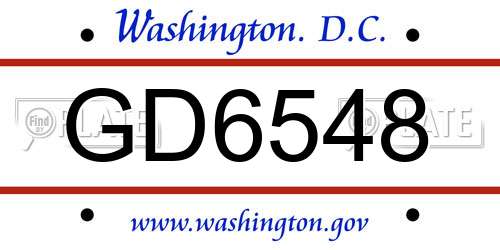 GD6548 District Of Columbia License Plate