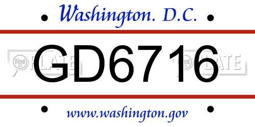 GD6716 District Of Columbia License Plate