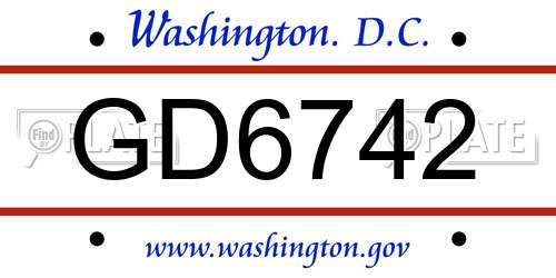 GD6742 District Of Columbia License Plate