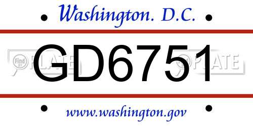 GD6751 District Of Columbia License Plate