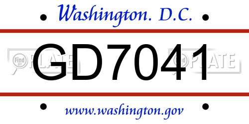 GD7041 District Of Columbia License Plate