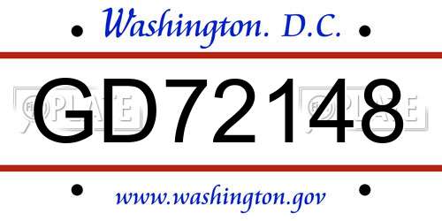 GD72148 District Of Columbia License Plate