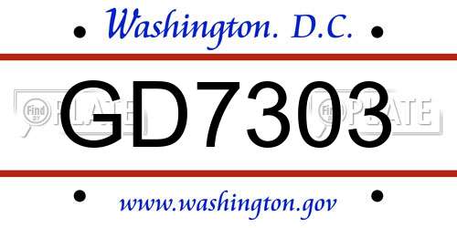 GD7303 District Of Columbia License Plate
