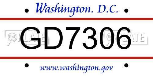 GD7306 District Of Columbia License Plate
