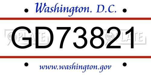 GD73821 District Of Columbia License Plate