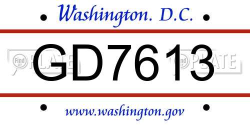 GD7613 District Of Columbia License Plate