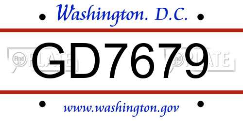 GD7679 District Of Columbia License Plate