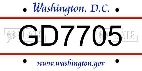 GD7705 District Of Columbia License Plate