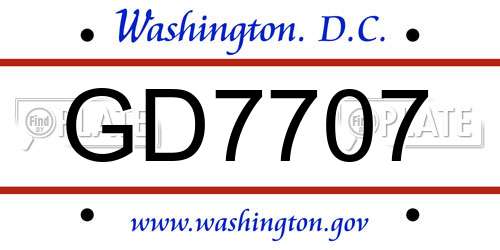 GD7707 District Of Columbia License Plate